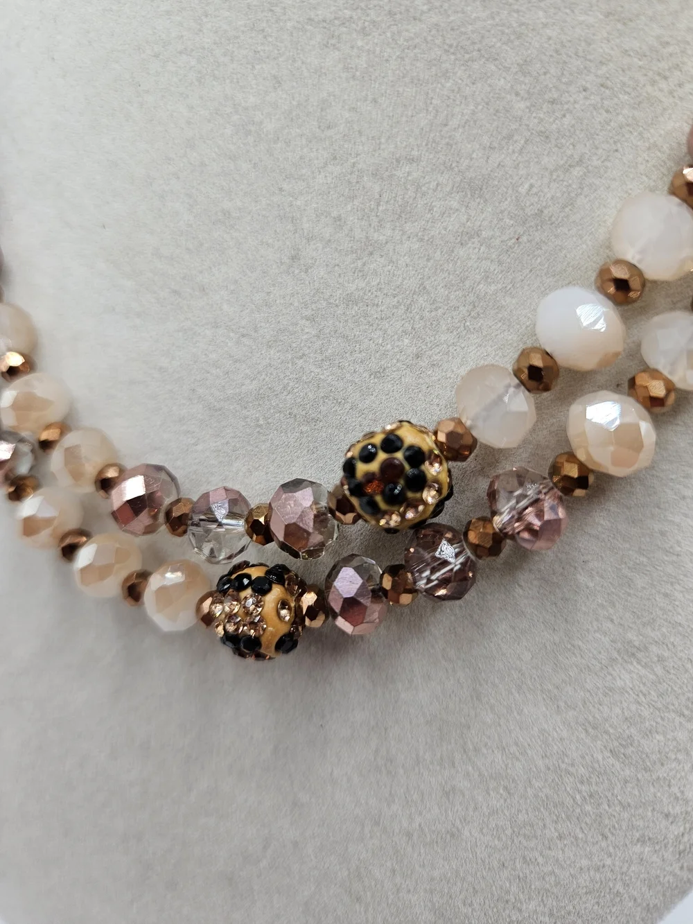 VINTAGE Shades of Bronze Faceted Glass Beaded Long Strand Necklace Covertible